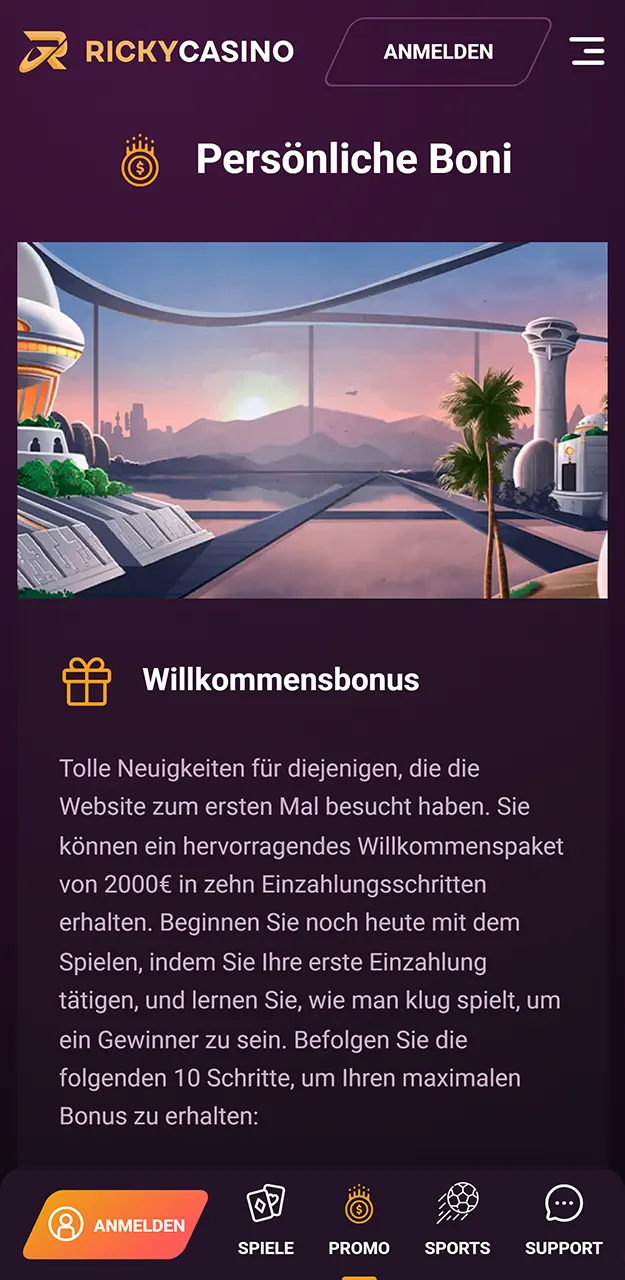 Erhalten Sie Boni in der Ricky Casino App.