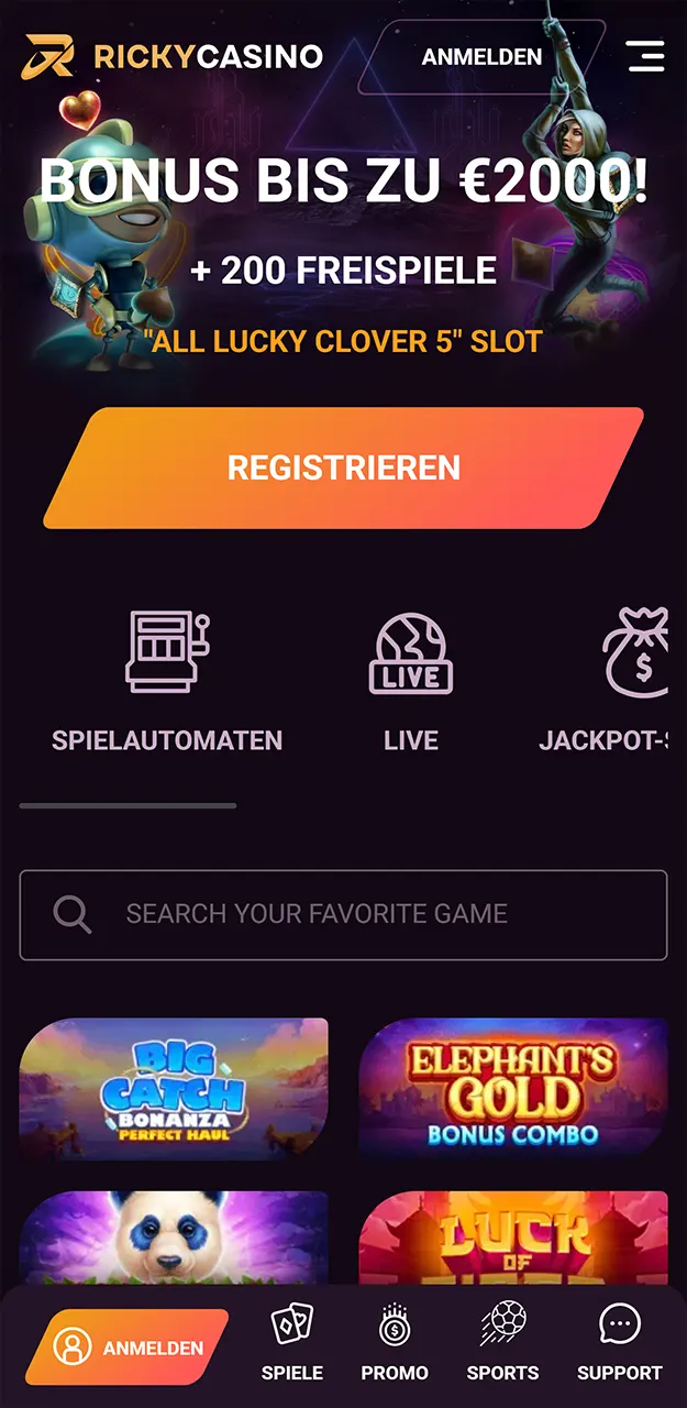 Holen Sie sich die praktische mobile App Ricky Casino für iOS und Android.