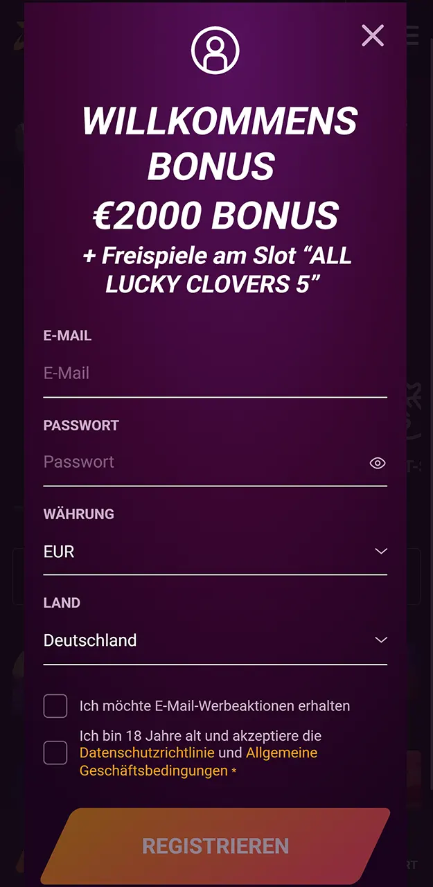 Laden Sie die Ricky Casino App herunter und erstellen Sie ein neues Konto.