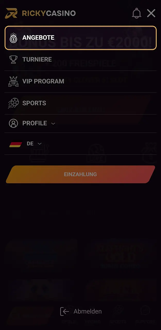 Aktivieren Sie Ihren Bonus nach der Einzahlung in Ihrem Ricky Casino-Profil.