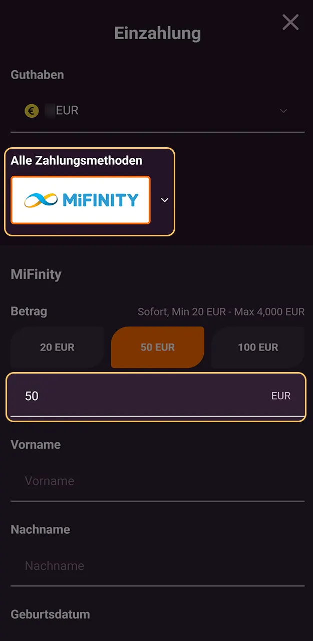 Laden Sie Ihr Guthaben im Ricky Casino auf, um den Einzahlungsbonus und zusätzliche Freispiele freizuschalten.