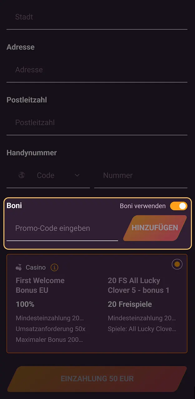 Geben Sie nach der Einzahlung den Bonuscode Ricky Casino ein und erhalten Sie Ihre Boni.