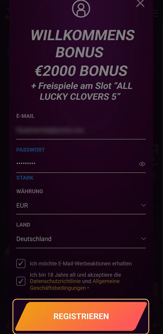 Erstellen Sie ein Konto bei Ricky Casino, um einen Willkommensbonus zu erhalten.