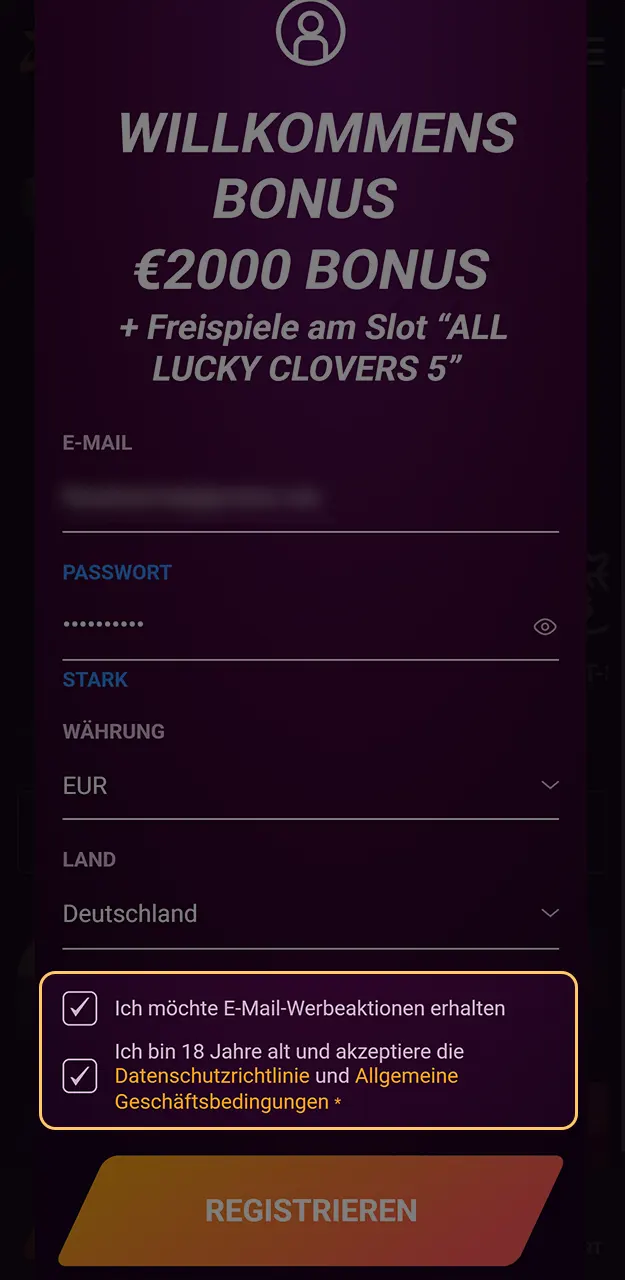 Akzeptieren Sie die Allgemeinen Geschäftsbedingungen und Datenschutzbestimmungen von Ricky Casino.