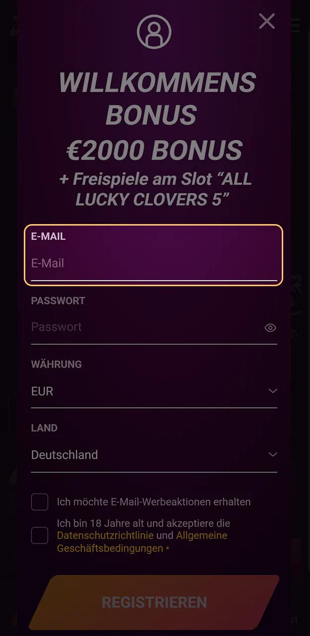 Registrieren Sie sich mit wenigen Klicks bei Ricky Casino.