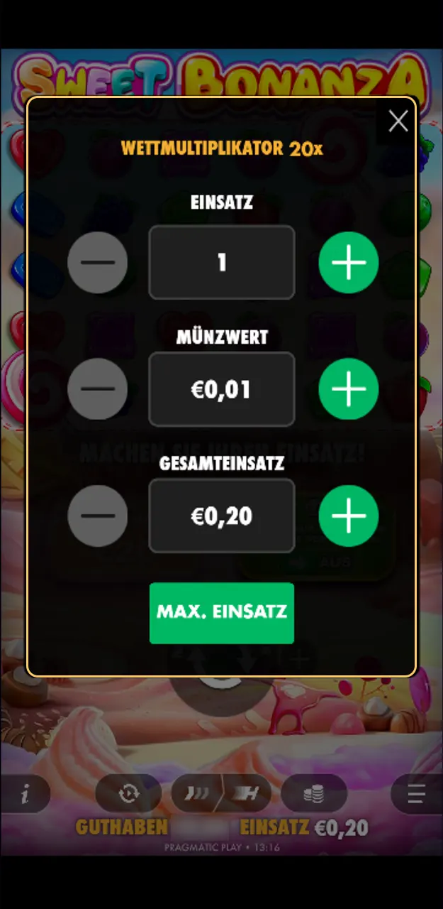 Stellen Sie den Einsatz für ein angenehmes Spiel an den Spielautomaten im Ricky Casino ein.