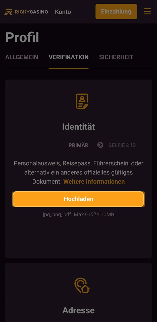 Bestätigen Sie Ihre E-Mail-Adresse und Identität im Ricky Casino, um vollen Zugriff auf Bonusangebote zu erhalten.