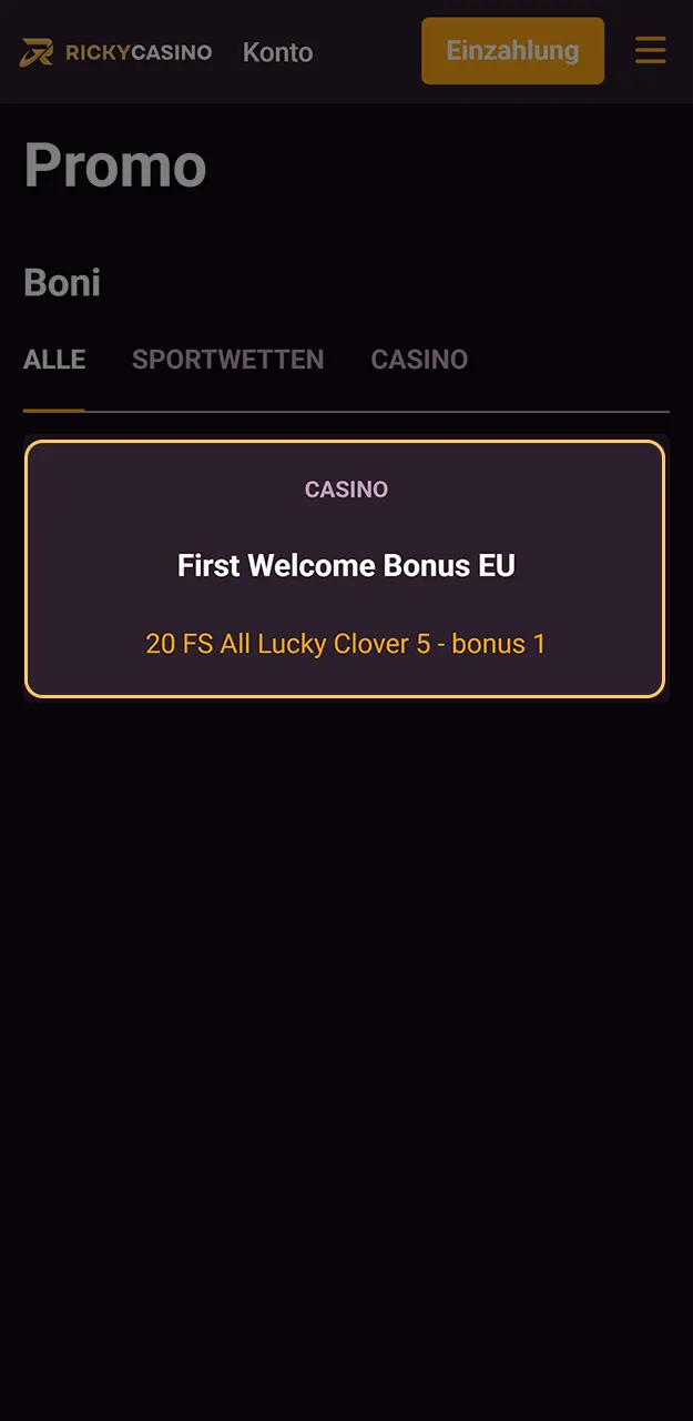 Laden Sie Ihr Konto auf und aktivieren Sie den Bonus in Ihrem Ricky Casino-Konto.