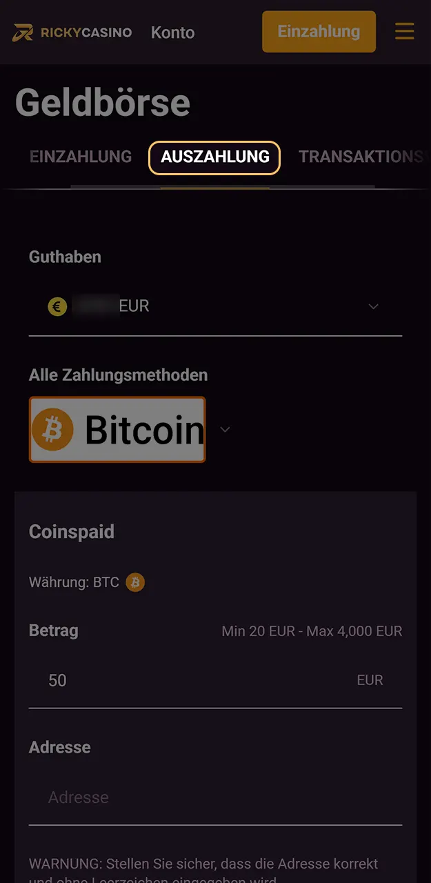 Zahlen Sie Ihr Geld sicher bei Ricky Casino aus.