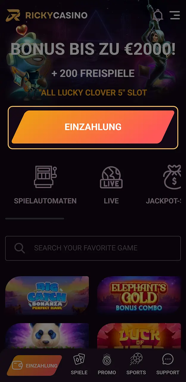 Beginnen Sie mit der Einzahlung auf Ihr Konto bei Ricky Casino.
