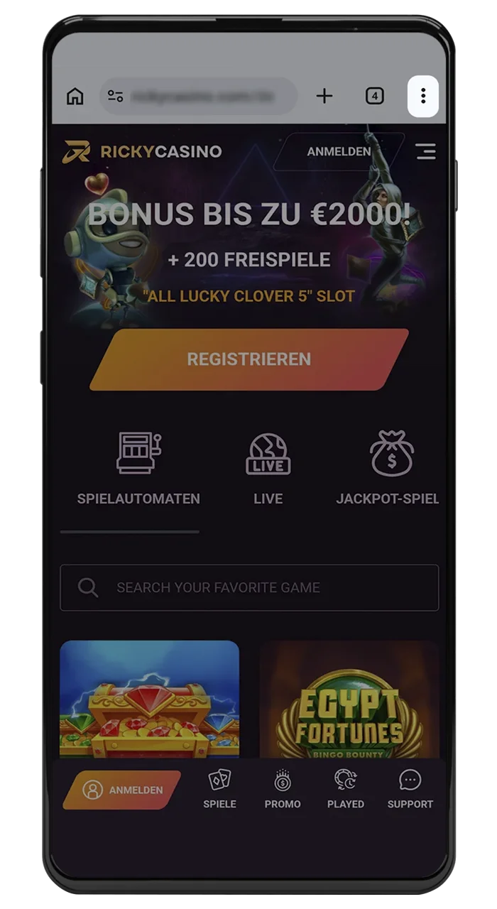 Starten Sie die Installation der Ricky Casino-App.