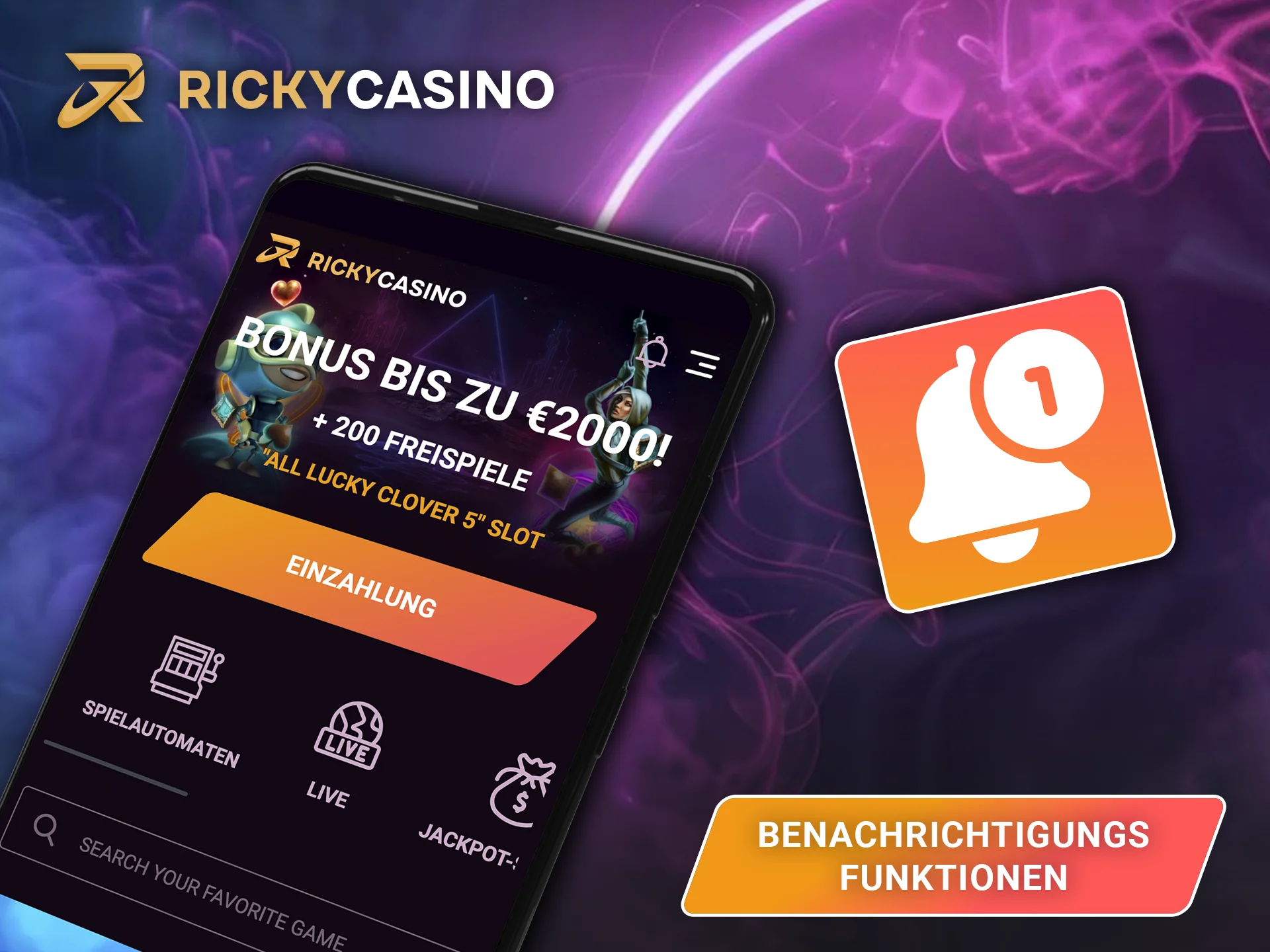Erhalten Sie Benachrichtigungen über neue Aktionen und Boni vom Ricky Casino.