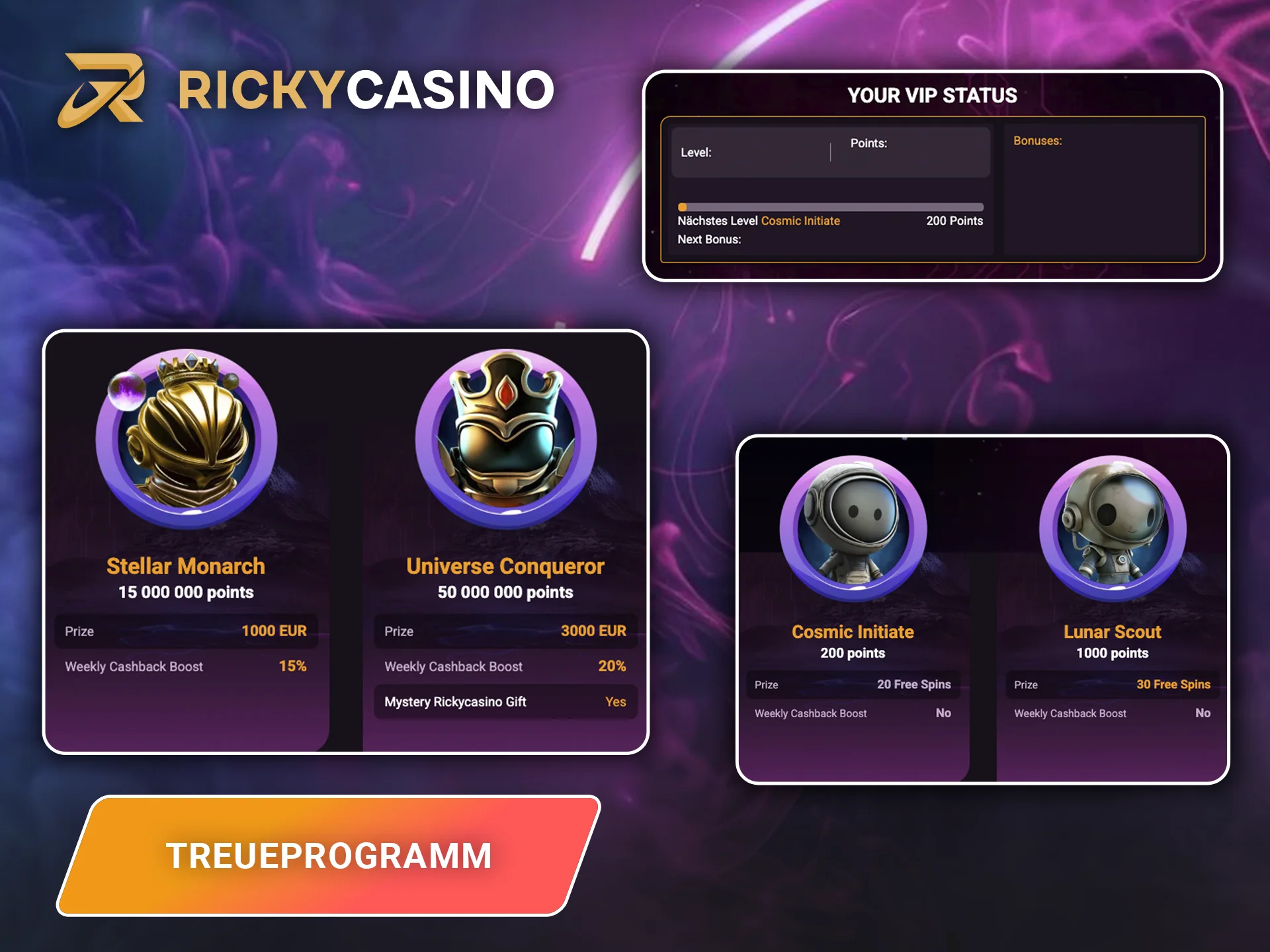 Werden Sie VIP-Mitglied auf der Website von Ricky Casino und sichern Sie sich zusätzliche Prämien.