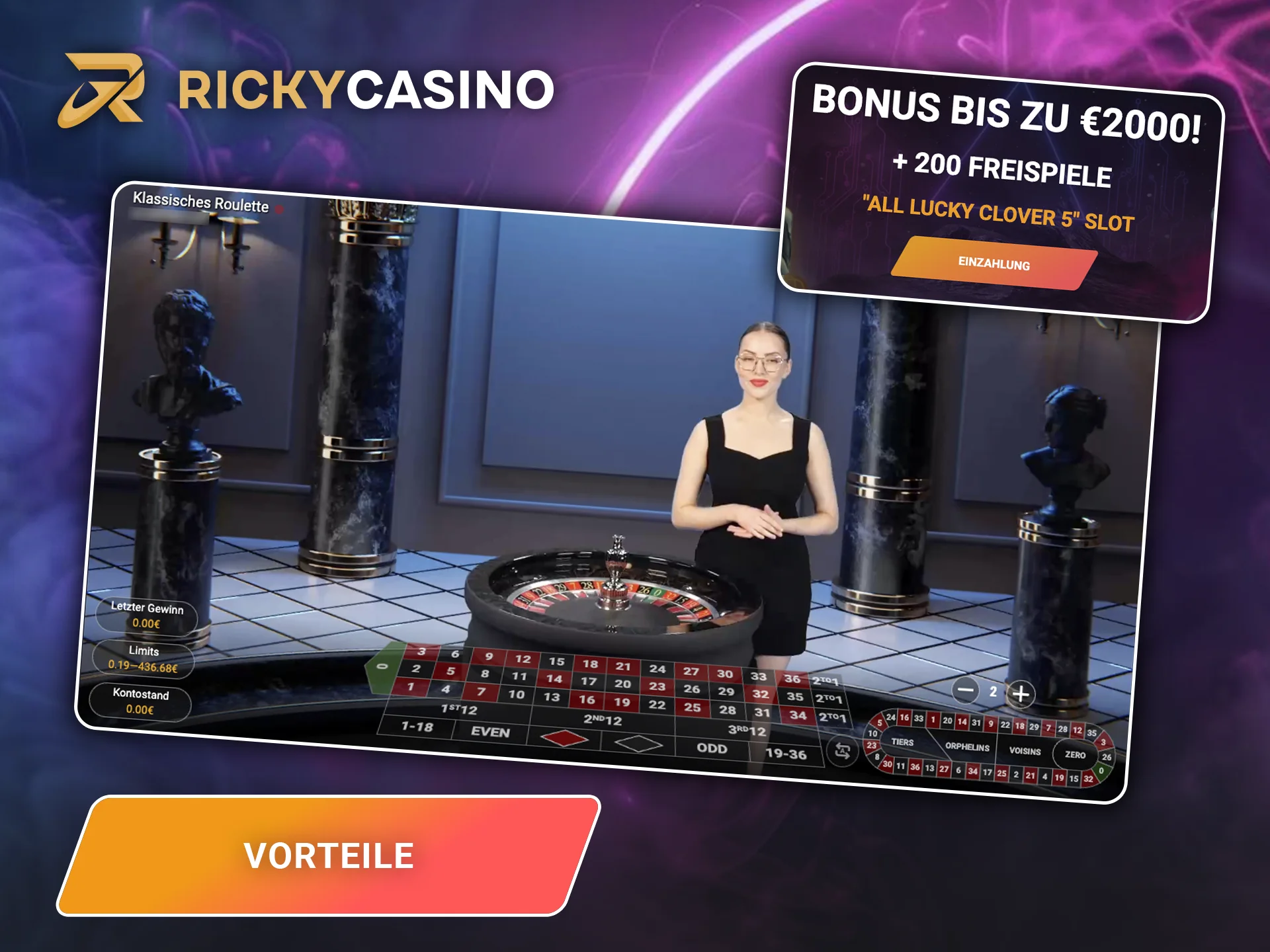 Nutzen Sie die Vorteile und Boni von Ricky Casino für Ihre Live-Spiele.