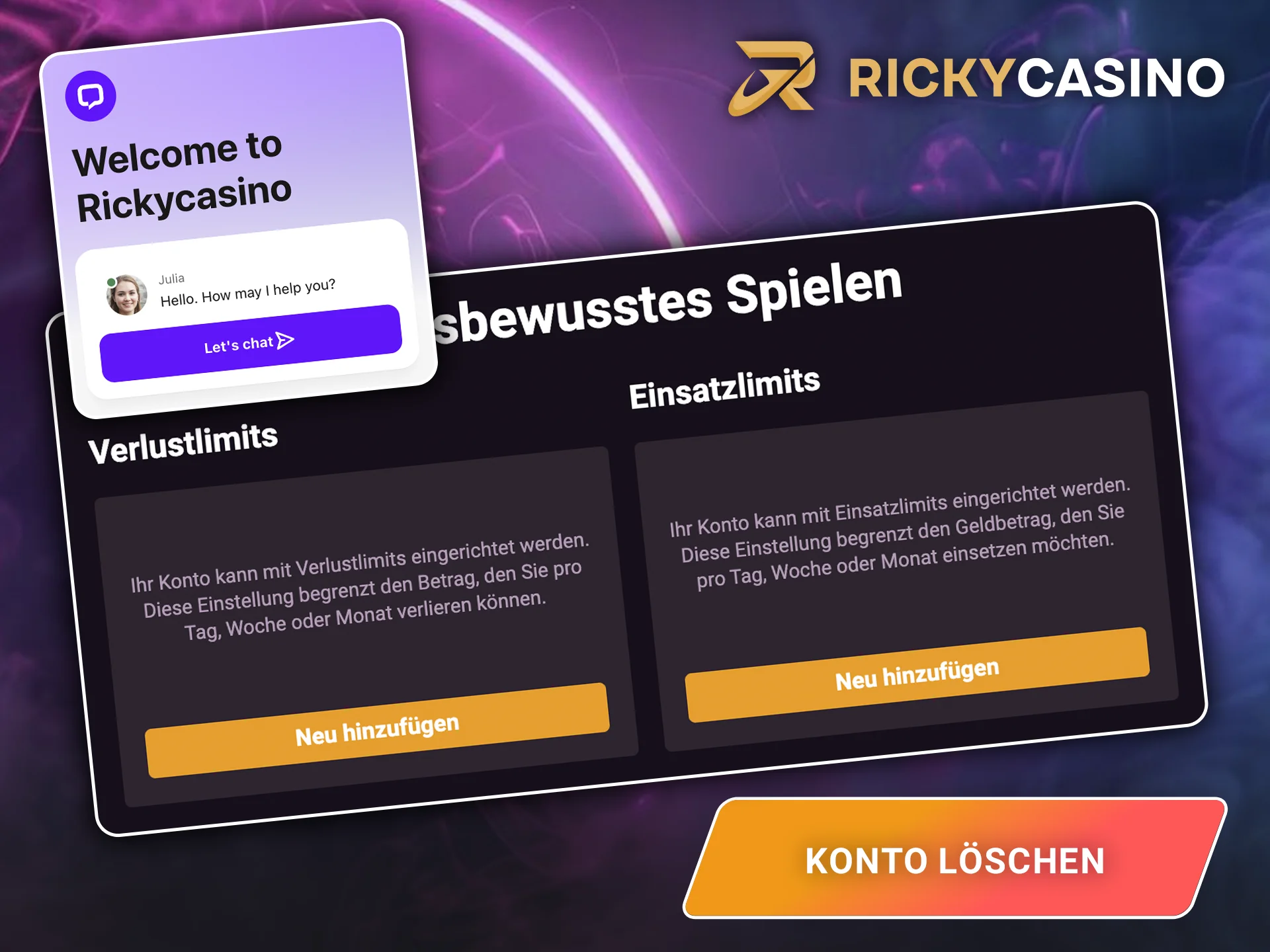 Wenden Sie sich bitte an den Kundendienst, um Ihr Konto auf der Website von Ricky Casino zu löschen.