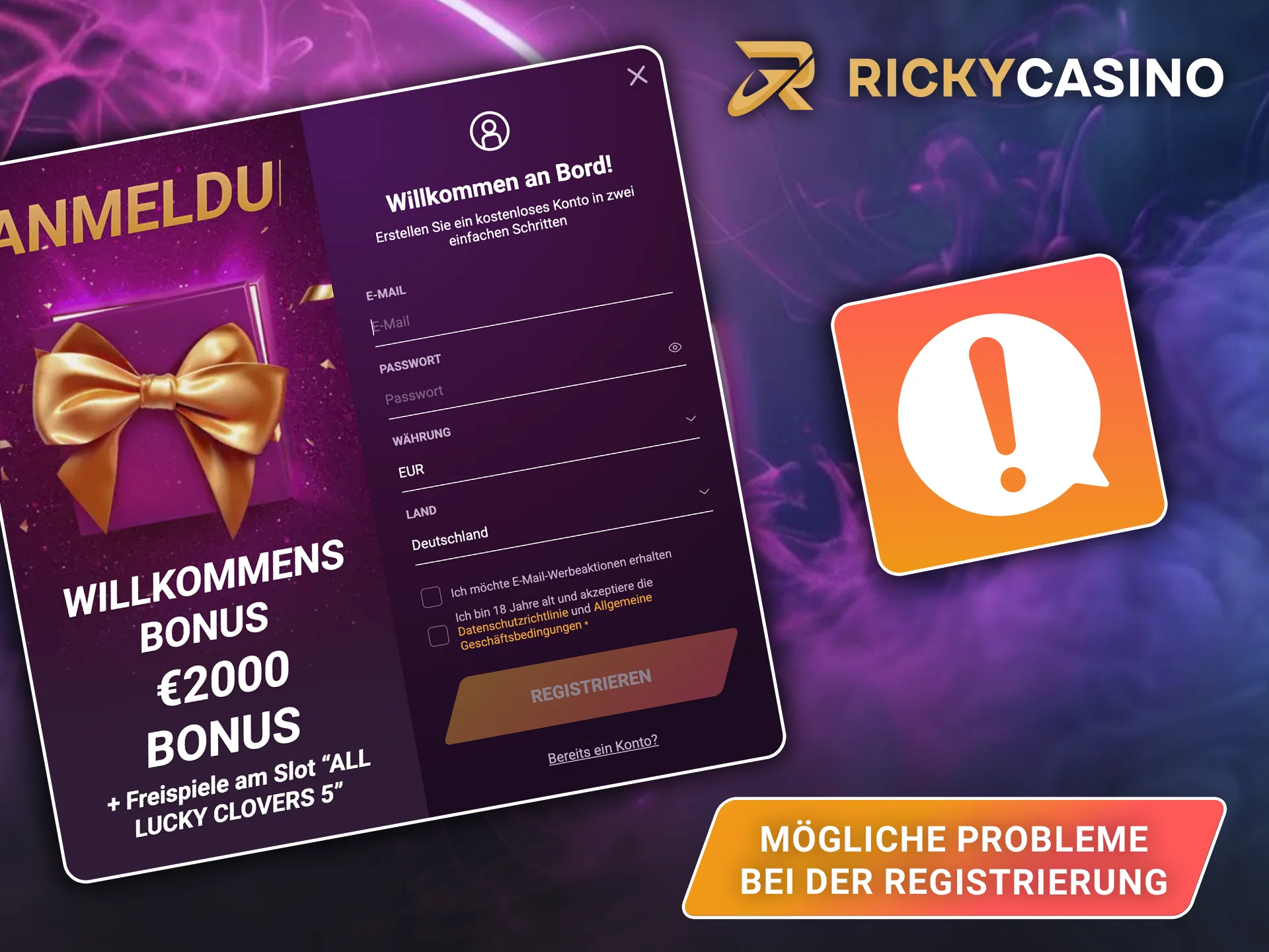 Erfahren Sie, wie Sie häufige Probleme bei der Registrierung auf der Website von Ricky Casino lösen können.
