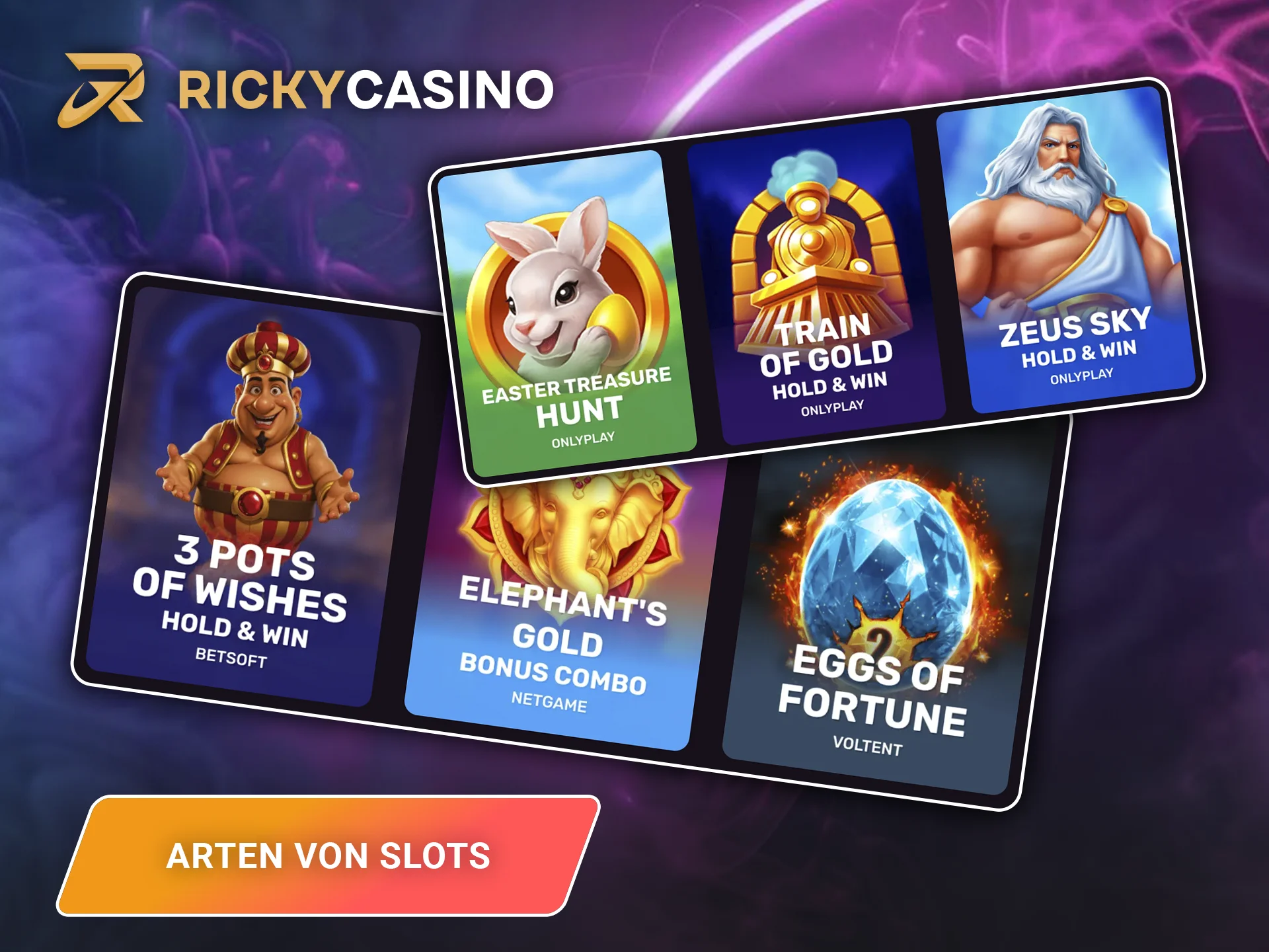 Wählen Sie einen Spielautomaten und gewinnen Sie Ihren ersten Jackpot auf der Website von Ricky Casino.