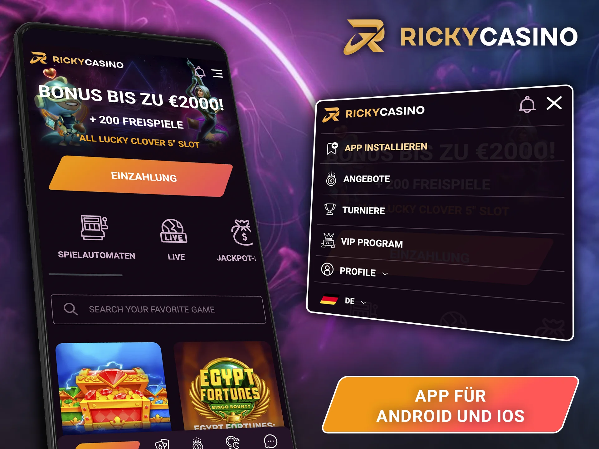 Spielen Sie und sammeln Sie Erfahrung mit der mobilen App von Ricky Casino.