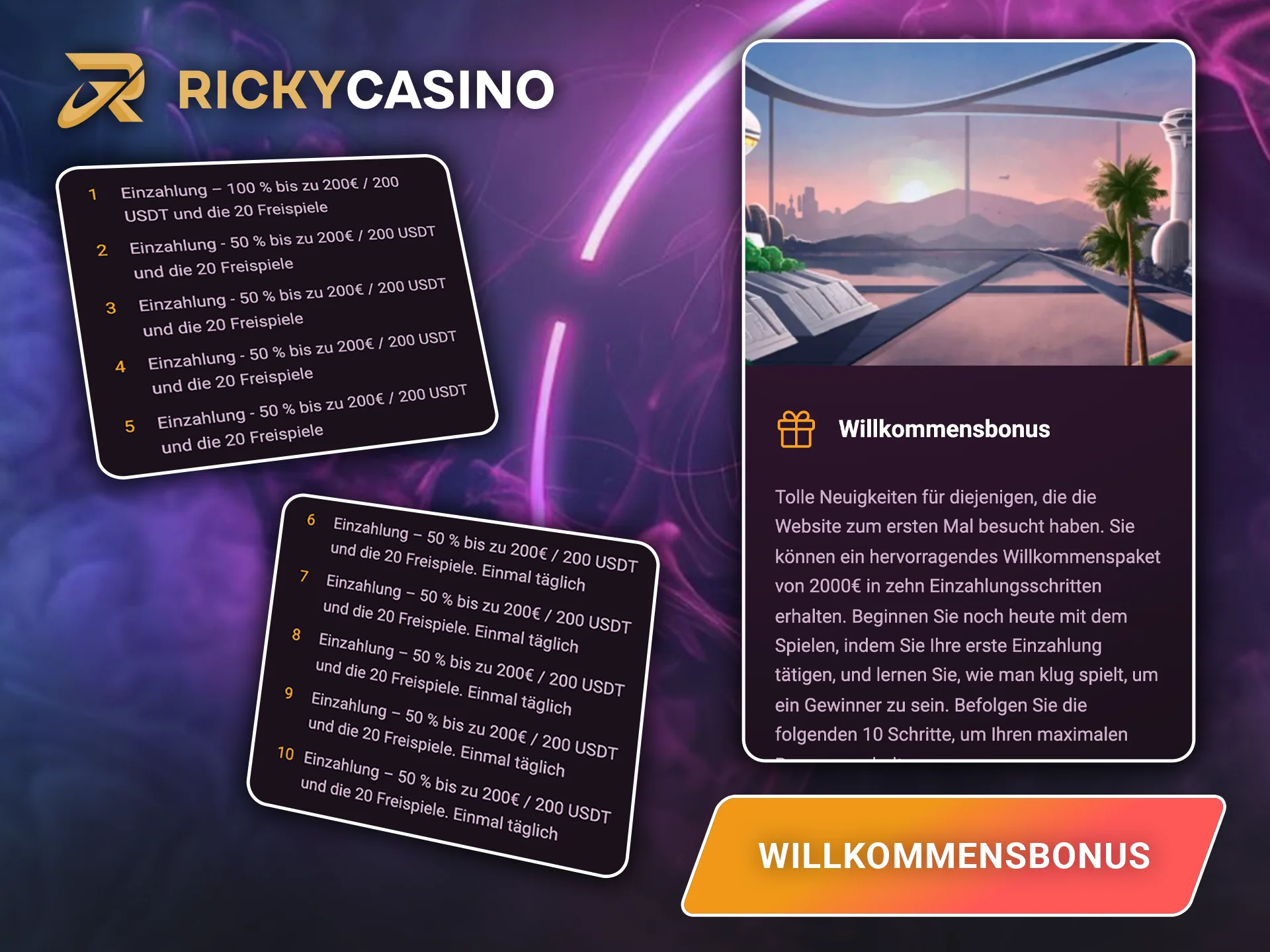Tätigen Sie Ihre erste Einzahlung und sichern Sie sich den exklusiven Willkommensbonus von Ricky Casino.