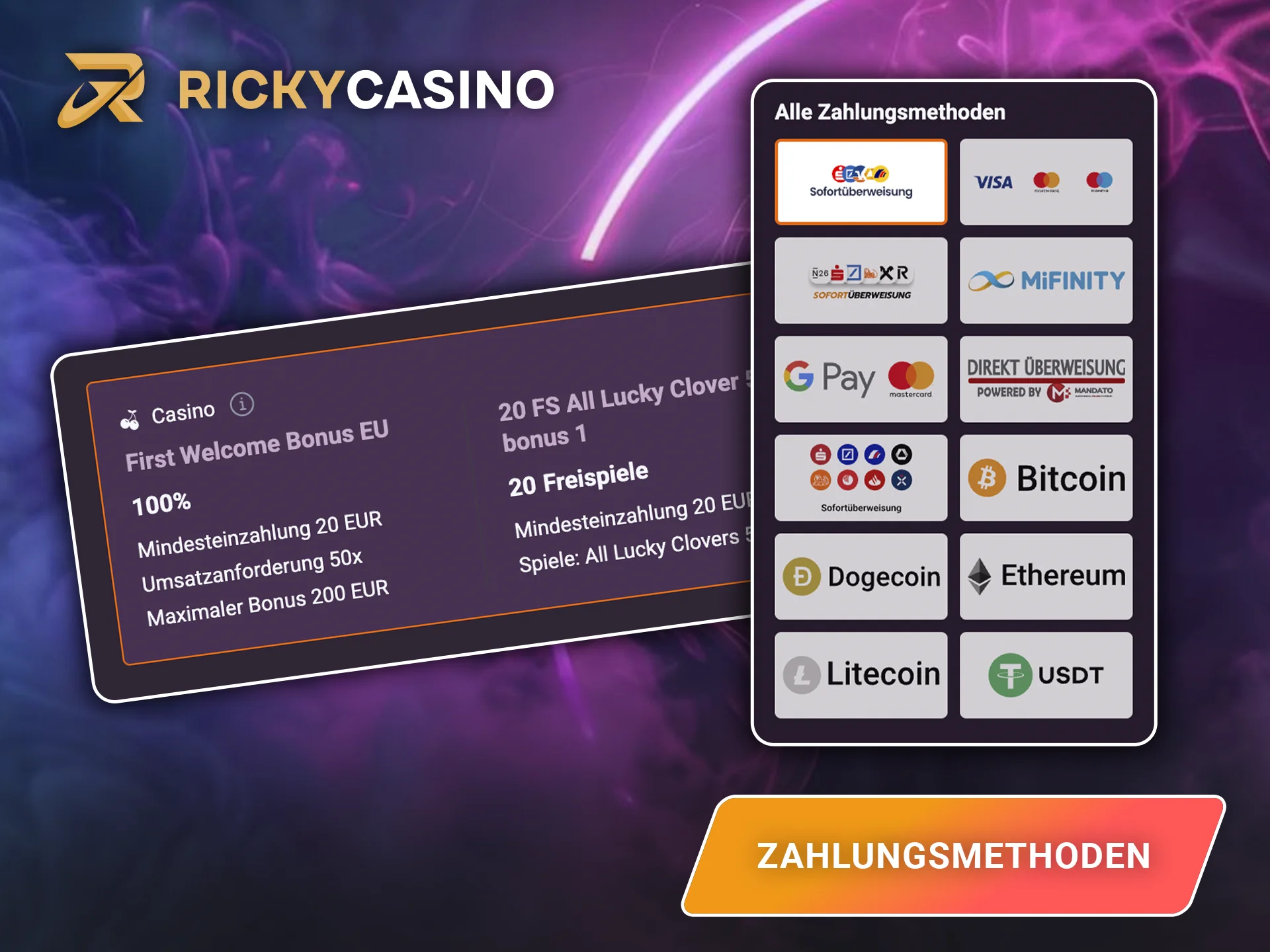 Wählen Sie die Zahlungsmethode Bitcoin, um Ihr Konto bei Ricky Casino aufzuladen.