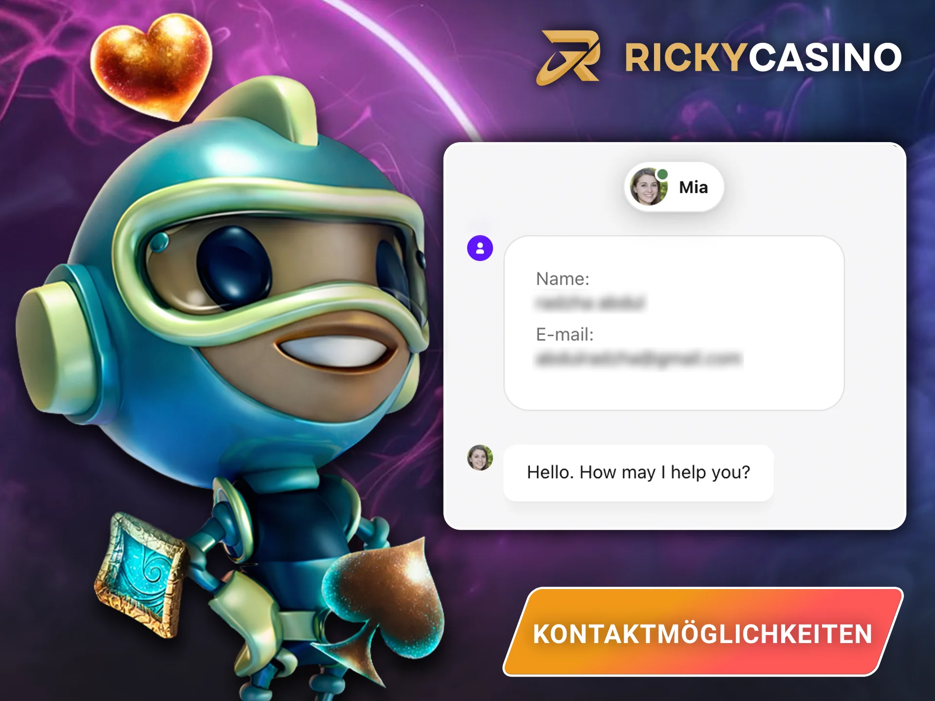 Der Kundendienst von Ricky Casino steht Ihnen jederzeit zur Verfügung und hilft Ihnen bei allen Fragen weiter.
