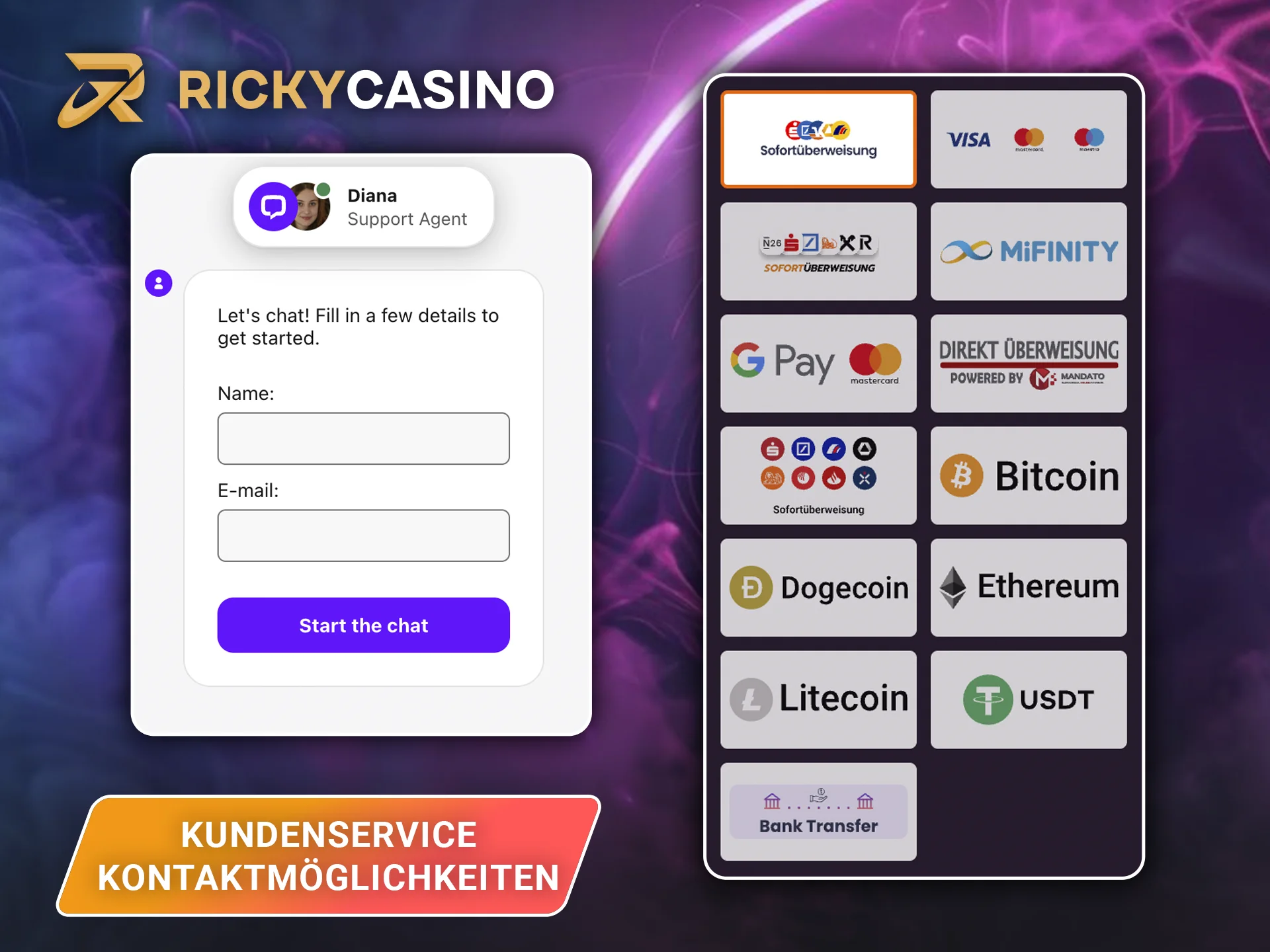 Informieren Sie sich auf der Website des Ricky Casinos über die angebotenen Zahlungsmethoden.